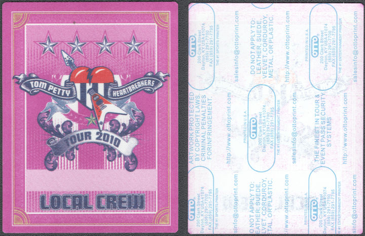 ##MUSICBP2051 - Fancy Tom Petty and the Heartbreakers Cloth OTTO Local Crew Backstage Pass from the 2010 Tour