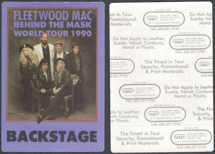 ##MUSICBP1971  - Fleetwood Mac OTTO Cloth Backstage Backstage Pass from the 1990 Behind the Mask Tour