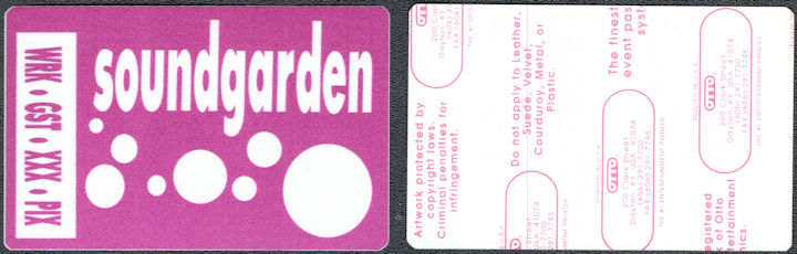 ##MUSICBP1689 - Super Unknown Scarce Soundgarden OTTO Cloth Pass from the 1995 European Tour