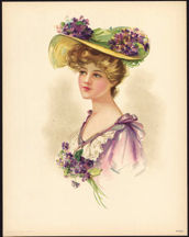 #MSPRINT201 - 1908 Victorian Print - Lady in Hat with Purple Violets