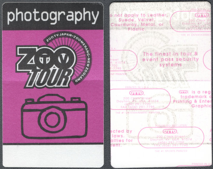 ##MUSICBP1745 -  Uncommon U2 OTTO Photography Pass from the 1993 Japan Leg of the Zoo TV Tour