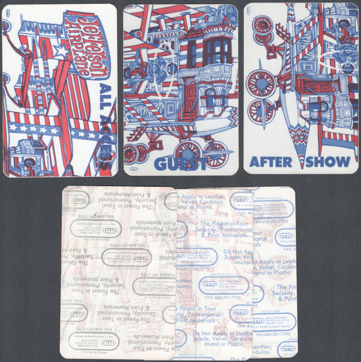 ##MUSICBP2091 - Group of 3 Different Rare Jefferson Airplane OTTO Cloth Backstage Puzzle Passes from the 1989 Jefferson Airplane Tour
