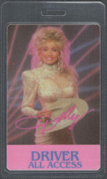 ##MUSICBP02049- Dolly Parton Laminated Cloth OTTO Driver/All Access Backstage Pass from 1989 White Limozeen Tour