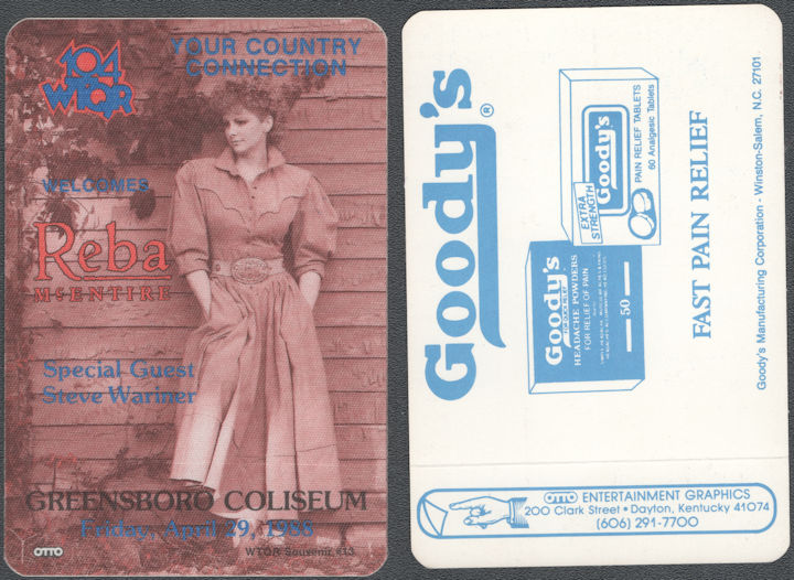 ##MUSICBP2053 - Reba McEntire Cloth OTTO Patch from the 1988 Starwood Amphitheatre Concert - 95FM Radio Pass