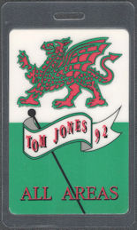 ##MUSICBP1944 - Tom Jones OTTO Laminated All Areas Pass from the 1992 Tom Jones World Tour