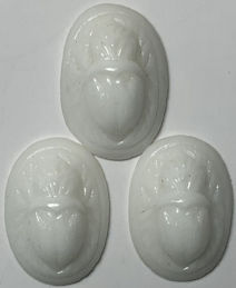 #BEADS0916 - Group of Three 14mm Raised Relief Occupied Japan White Glass Scarabs