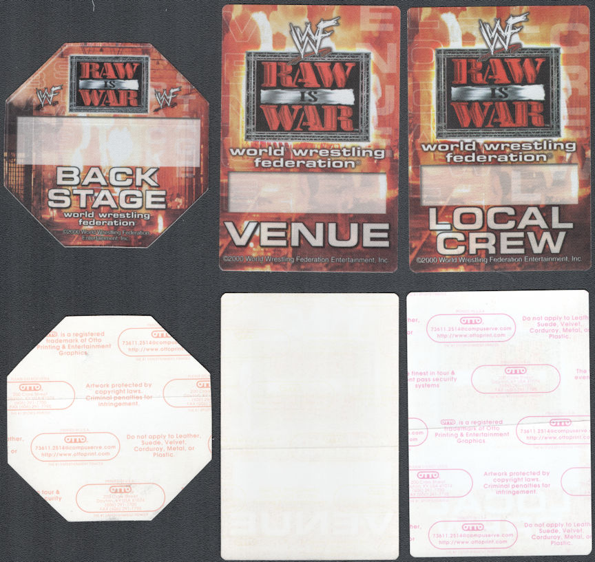 ##MUSICBP2006 - Set of 3 WWF OTTO Backstage Passes for the 2000 Raw is War