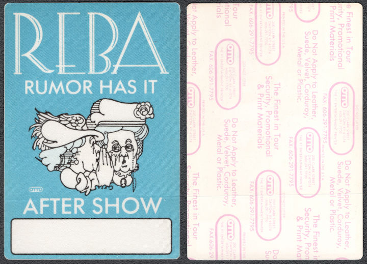 ##MUSICBP1033 - Reba Cloth After show Backstage Pass from the 1990 Rumor Has It Tour