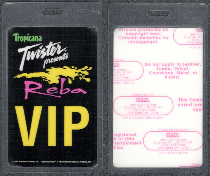 ##MUSICBP1367 - Group of 12 Reba Laminated OTTO VIP Tropicana Passes from the 1993 Tour