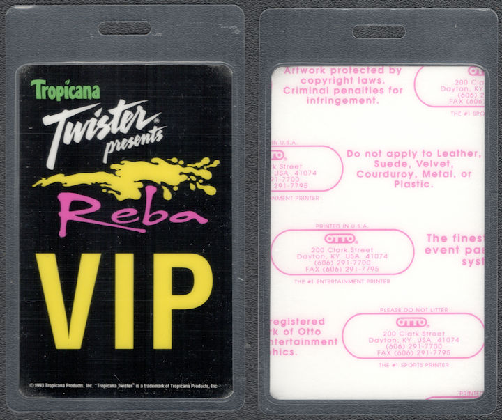 ##MUSICBP1364 - Reba Laminated OTTO VIP Tropicana Pass from the 1993 Tour