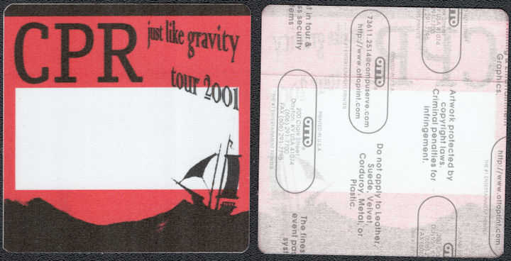 ##MUSICBP1828  - Red CPR (Crosby, Pevar, and Raymond) OTTO Cloth Backstage Pass from the 2001 Just Like Gravity Tour - David Crosby