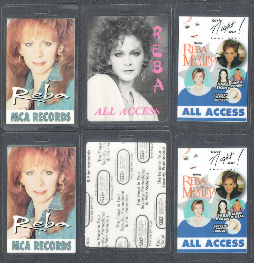 ##MUSICBP1964  - Three Different Reba OTTO Laminated Backstage Passes from 1987, 1994, and 2001