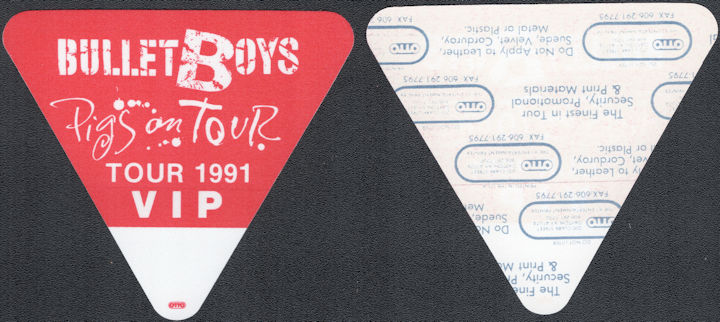 ##MUSICBP1874  - BulletBoys OTTO Cloth VIP Pass from the 1991 Pigs on Tour Tour