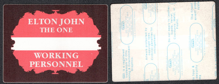 ##MUSICBP1275 - Horizontal Elton John OTTO Cloth Backstage Pass from the 1992 The One Tour