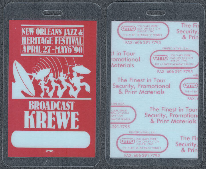 ##MUSICBP1558 - 1990 New Orleans Jazz & Heritage Festival OTTO Laminated Broadcast Crew Pass - Stevie Ray Vaughan, B.B. King