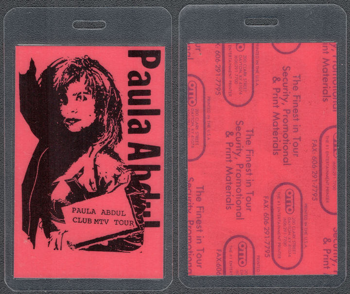 ##MUSICBP1381  - Paula Abdul Laminated OTTO Backstage Pass from the 1989 Club MTV Tour