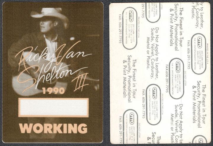 ##MUSICBP1033.1 - Ricky Van Shelton Cloth Working Backstage Pass from the 1990 RVS III Tour