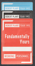 ##MUSICBP1044 - 3 Different Robert Plant Cloth Working Personnel Backstage Pass from the 1993 Fundamentally Yours Tour