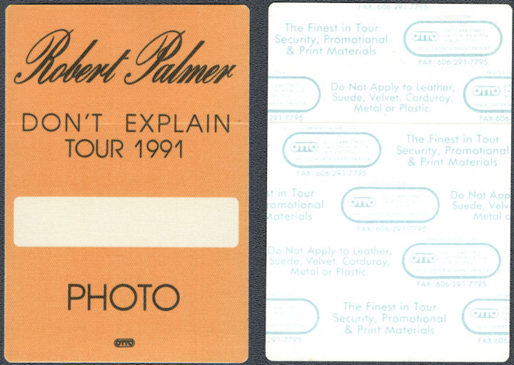 ##MUSICBP1669 - Robert Palmer OTTO Cloth Photo Pass for the 1991 Don't Explain Tour