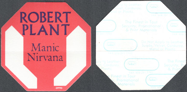 ##MUSICBP1670 - Robert Plant OTTO Cloth Backstage Pass form the 1990 Manic Nirvana Tour