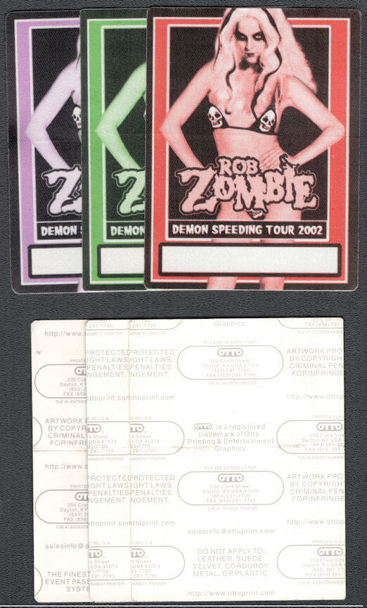 ##MUSICBP1036 - 3 Different Rob Zombie Backstage Passes from the 2002 Demon Speeding Tour