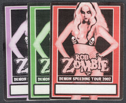 ##MUSICBP1036 - 3 Different Rob Zombie Backstage Passes from the 2002 Demon Speeding Tour