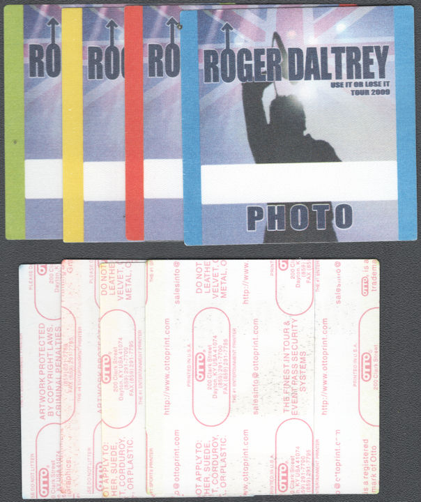 ##MUSICBP2031 - Set of 4 Different Roger Daltrey (The Who) OTTO Cloth Photo Passes from the 2009 Use it or Lose it Tour