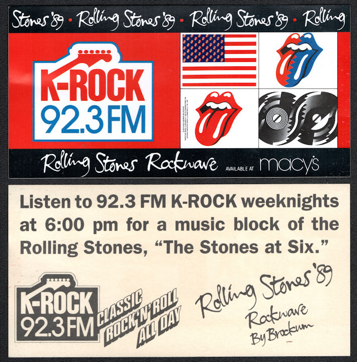 ##MUSICBG0163  - 1989 Rolling Stones Bumper Sticker From K-Rock 92.3 FM 