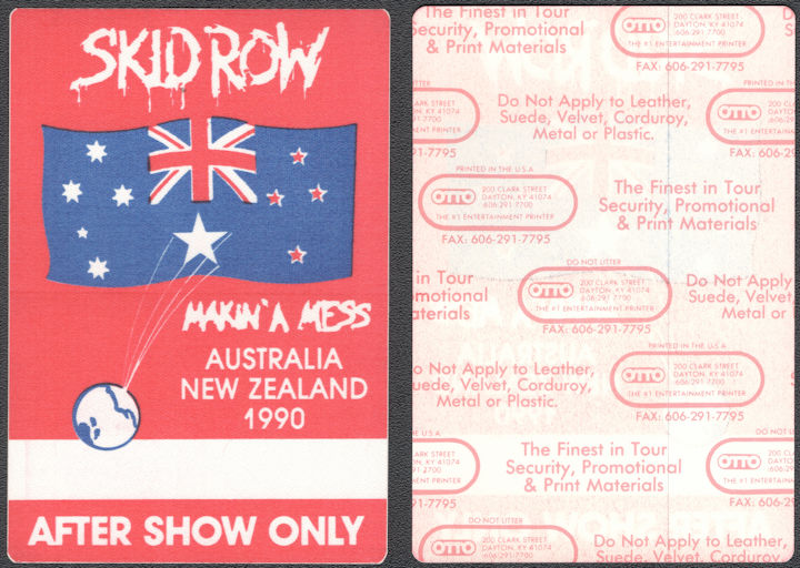 ##MUSICBP1422 - Skid Row Cloth OTTO Guest Pass for the 1990 Makin' A mess Australia and New Zealand Tour