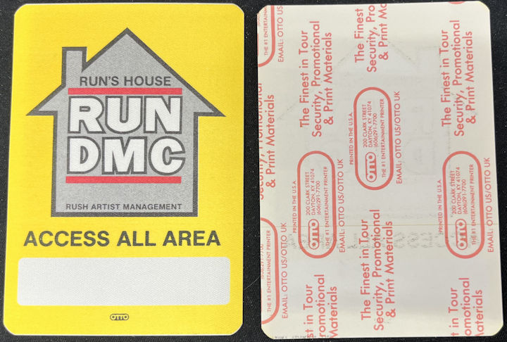 ##MUSICBP01709 - Run-DMC OTTO Cloth Access All Area Pass from the 1988 Run's House Tour