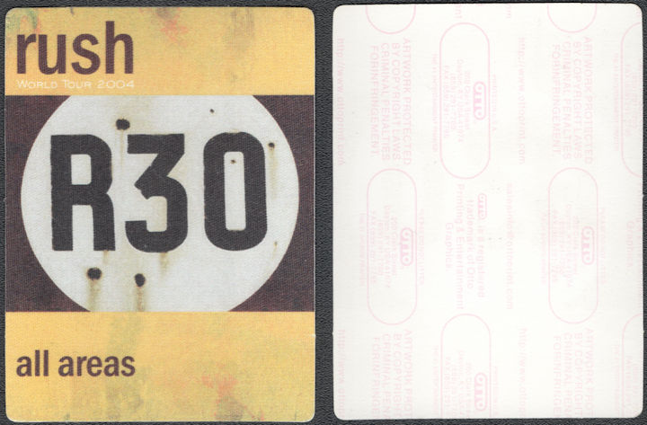 ##MUSICBP1989 -  Rush OTTO Cloth All Areas Backstage Pass from the R30 Tour in 2005