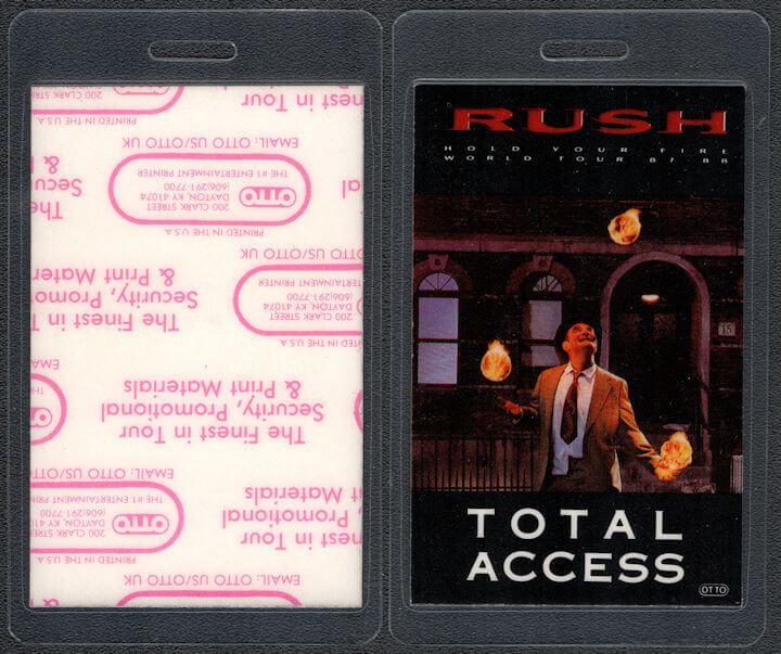 ##MUSICBP0408  - Rush OTTO Laminated Total Access Backstage Pass from the 1987/88 Hold Your Fire Tour - Juggler