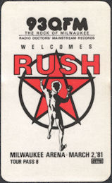 ##MUSICBP0188  - 1981 Rush Moving Pictures Tour OTTO Backstage Pass - Radio Promo