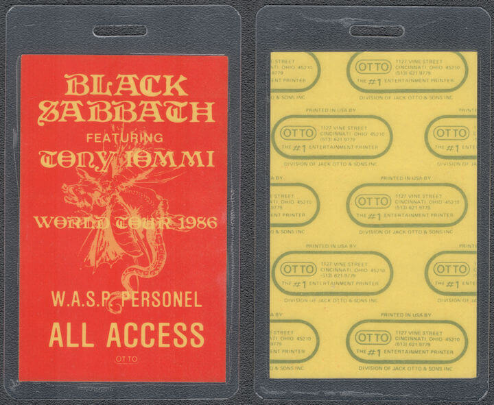 ##MUSICBP1444 - Black Sabbath Laminated OTTO All Access Pass From the 1986 Seventh Star Tour - Rare