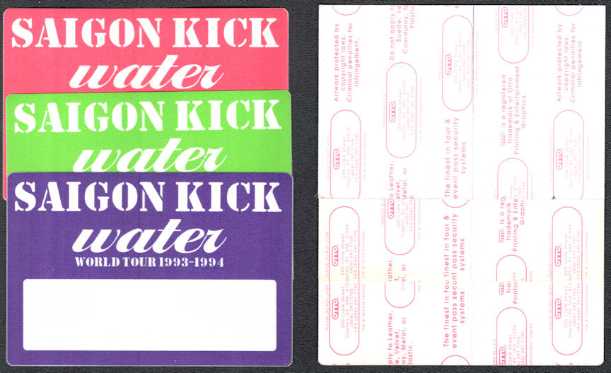 ##MUSICBP1045 - 3 Different Saigon Kick Cloth Backstage Pass from the 1993/94 Water World Tour