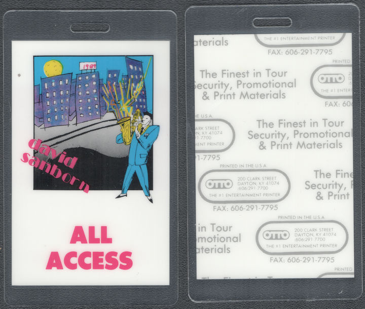 ##MUSICBP2199 - David Sanborn OTTO Laminated All Access Pass from the 1989 Concert in Maryland