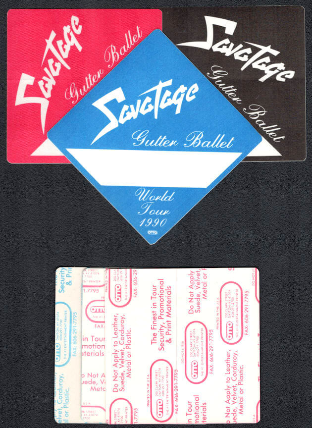 ##MUSICBP1046 - 3 Different Savatage Cloth Backstage Pass from the 1990 Gutter Ballet Tour