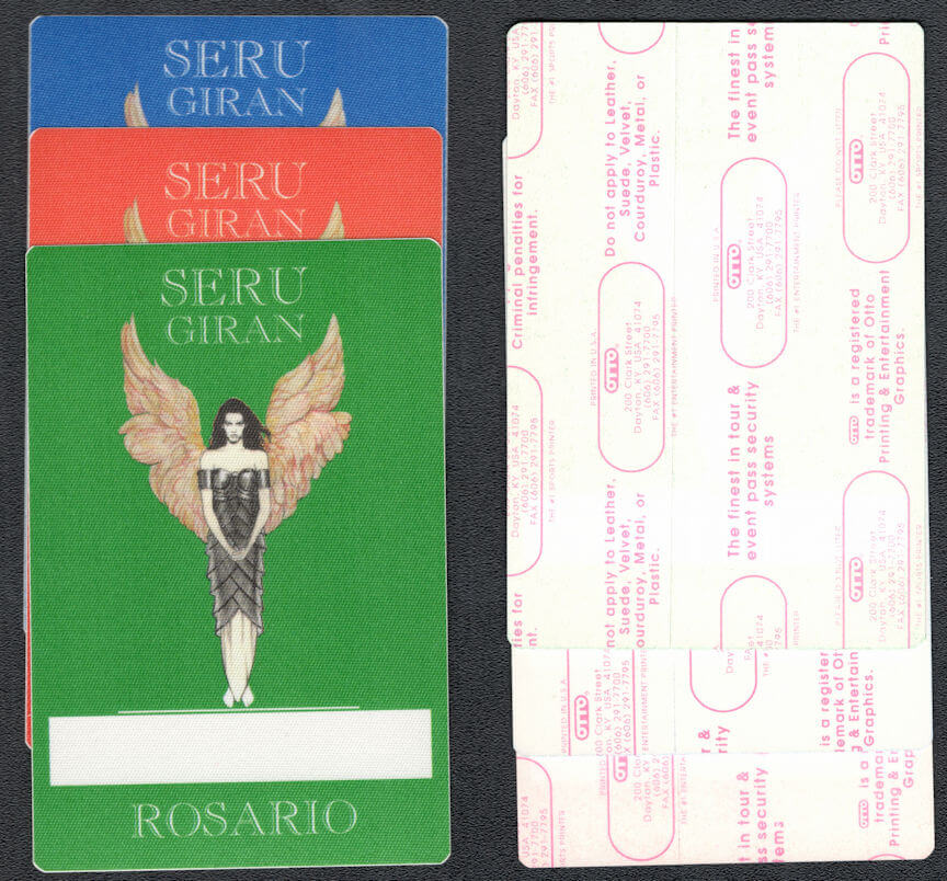 ##MUSICBP1047 - 3 Different Seru Giran Cloth Backstage Pass from the 1992 Rosario Tour