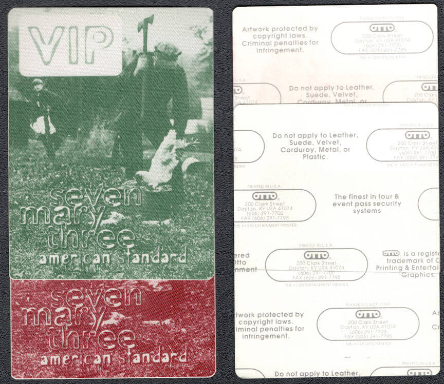 ##MUSICBP1055 - Pair of Seven Mary Three Cloth VIP Backstage Passes from the 1995 American Standard Tour