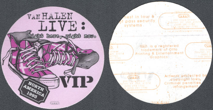 ##MUSICBP1751 - Van Halen OTTO Cloth VIP Pass from the 1993 Right Here, Right Now Tour