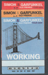 ##MUSICBP1040 - 3 Different Simon and Garfunkel Cloth Working Backstage Pass from the 2009 Old Friends Tour