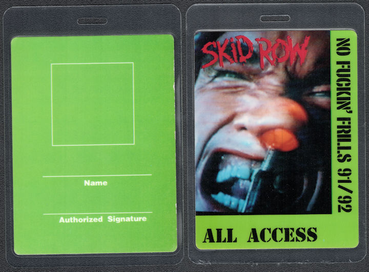 ##MUSICBP0234 - Skid Row 1991 No Fu****' Frills Tour OTTO All Access Laminated Backstage Pass