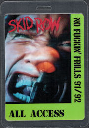##MUSICBP0234 - Skid Row 1991 No Fu****' Frills Tour OTTO All Access Laminated Backstage Pass