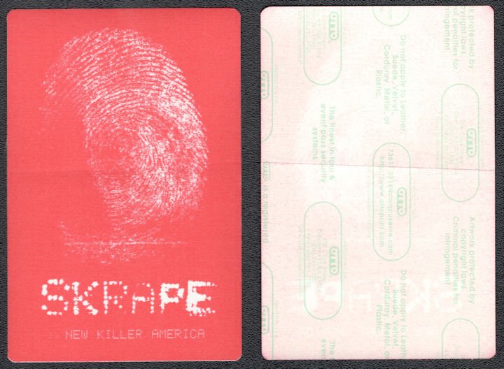 ##MUSICBP1061 - Skrape Cloth Backstage Pass from the 2001 New Killer America Tour