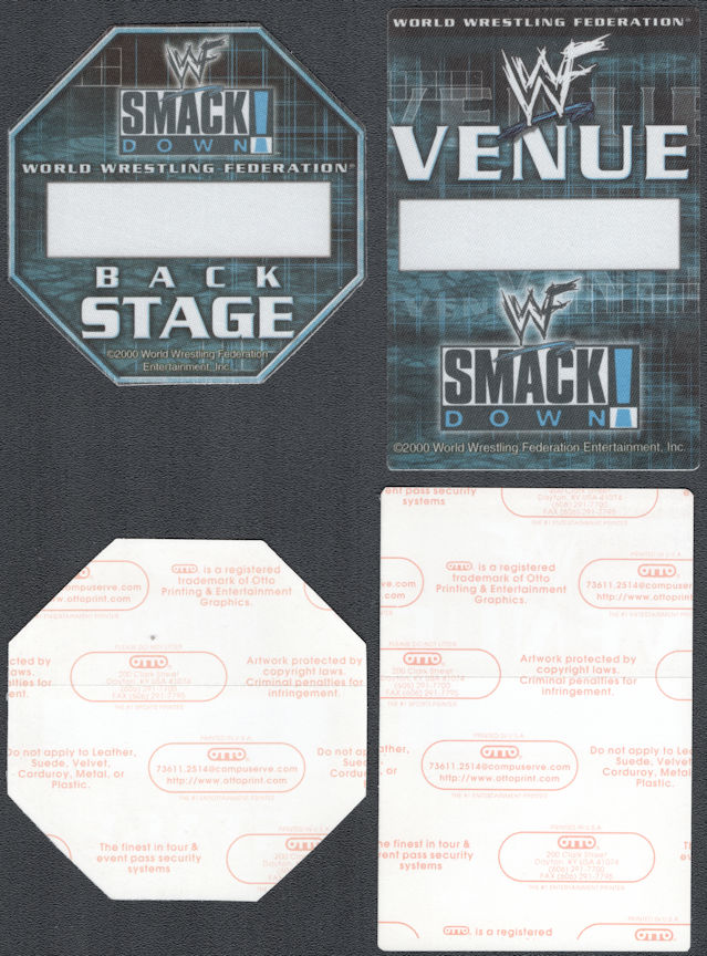 ##MUSICBP1994 - Pair of 2000 WWF Smack Down OTTO Cloth Backstage Passes