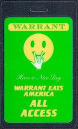 ##MUSICBP1758 - Very Rare Warrant OTTO Laminated All Access Pass from the 1989 Warrant Eats America Tour