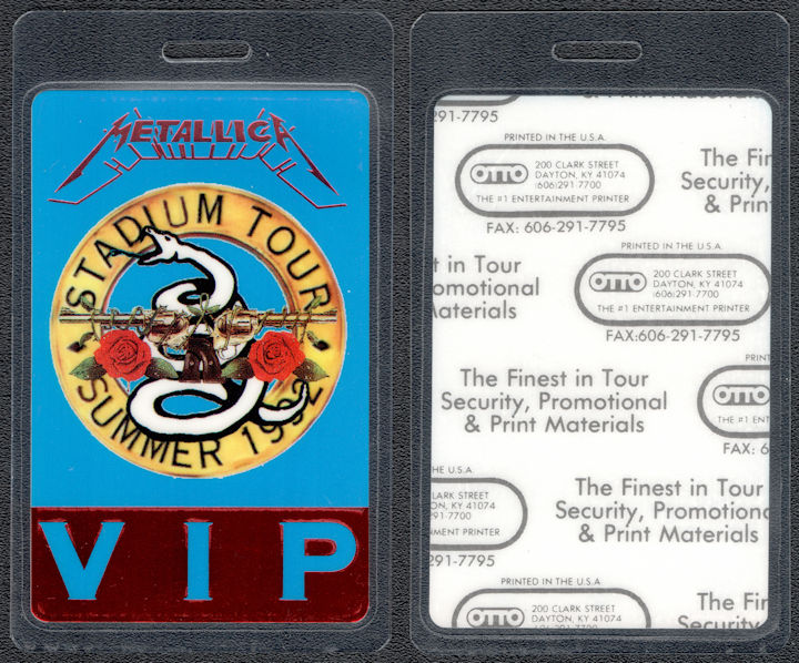 ##MUSICBP1301  - 1992 Metallica VIP Laminated Backstage Pass from the Stadium Tour