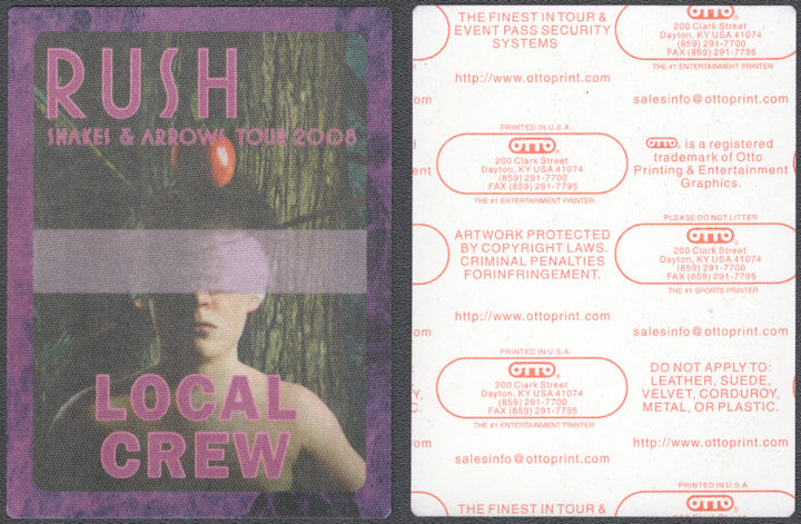 ##MUSICBP2027 - Rush OTTO Cloth Local Crew Pass from the 2008 "Snakes and Arrows" Tour
