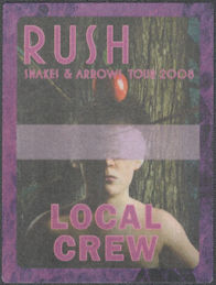 ##MUSICBP2027 - Rush OTTO Cloth Local Crew Pass from the 2008 "Snakes and Arrows" Tour