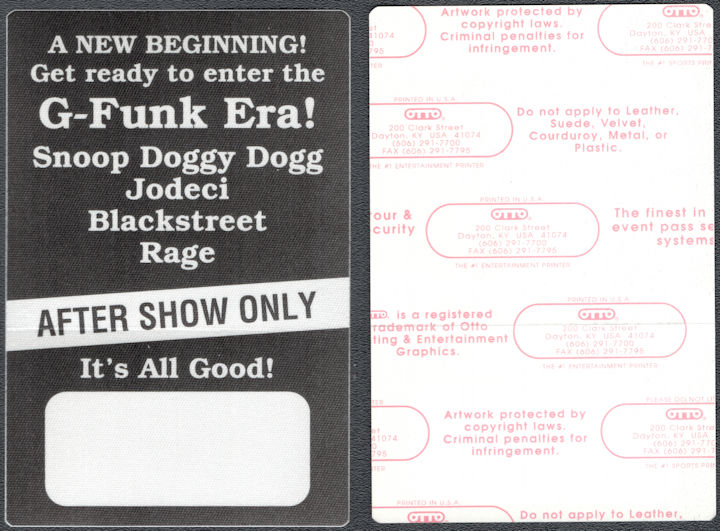 ##MUSICBP1808 - Rare 1994 G-Funk Era! OTTO Cloth After Show Pass - Snoop Dogg, Jodeci, Blackstreet, Rage